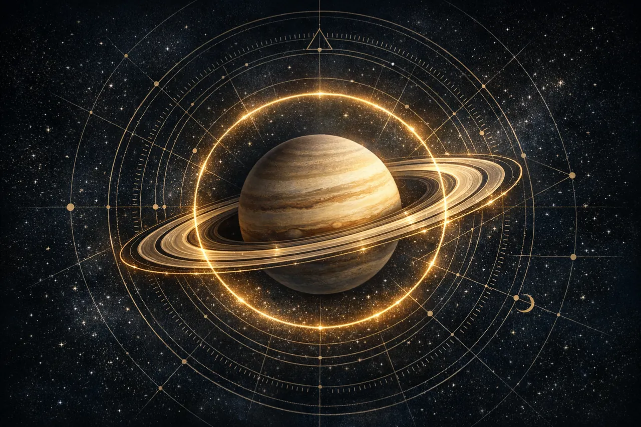 Ilustración de Saturno y un ciclo orbital simbolizando el retorno de Saturno